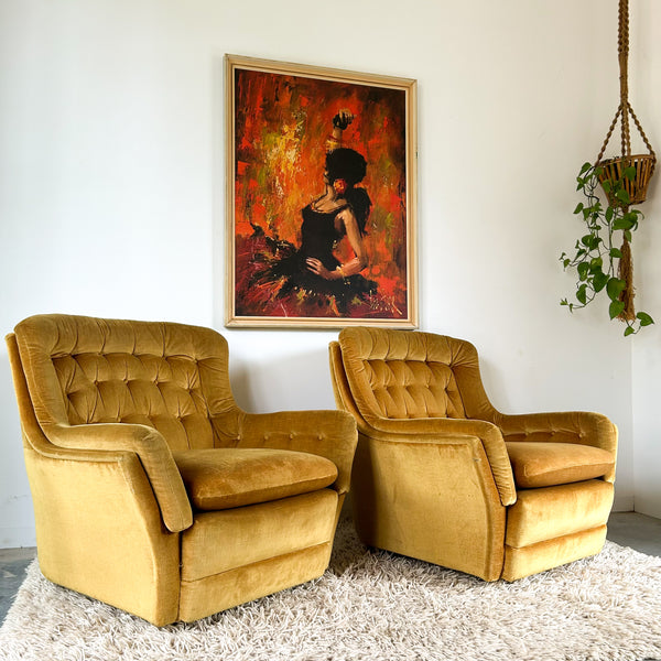 GOLD VELOUR ARMCHAIRS