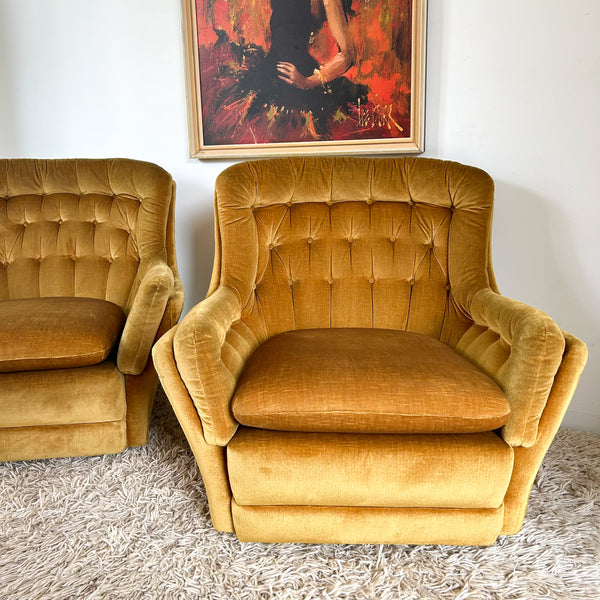 GOLD VELOUR ARMCHAIRS