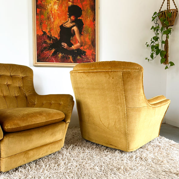 GOLD VELOUR ARMCHAIRS