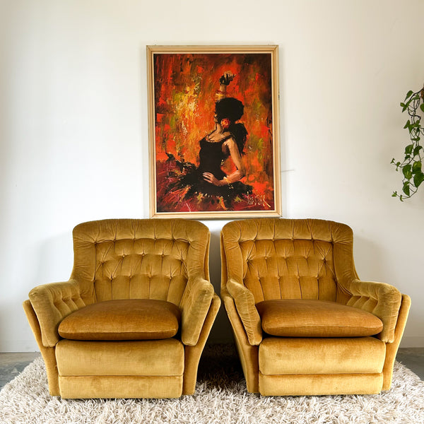 GOLD VELOUR ARMCHAIRS