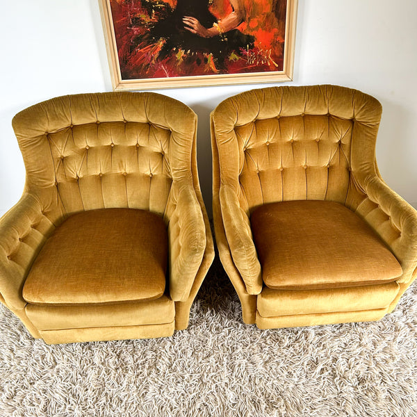 GOLD VELOUR ARMCHAIRS