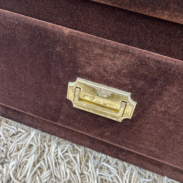 BROWN VELOUR BEDSIDE DRAWERS - HEY JUDE WORKSHOP • Vintage furniture & objects Melbourne