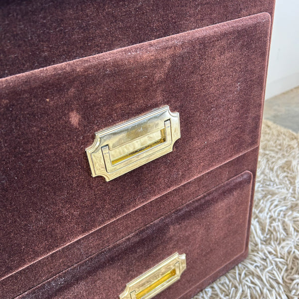 BROWN VELOUR BEDSIDE DRAWERS - HEY JUDE WORKSHOP • Vintage furniture & objects Melbourne