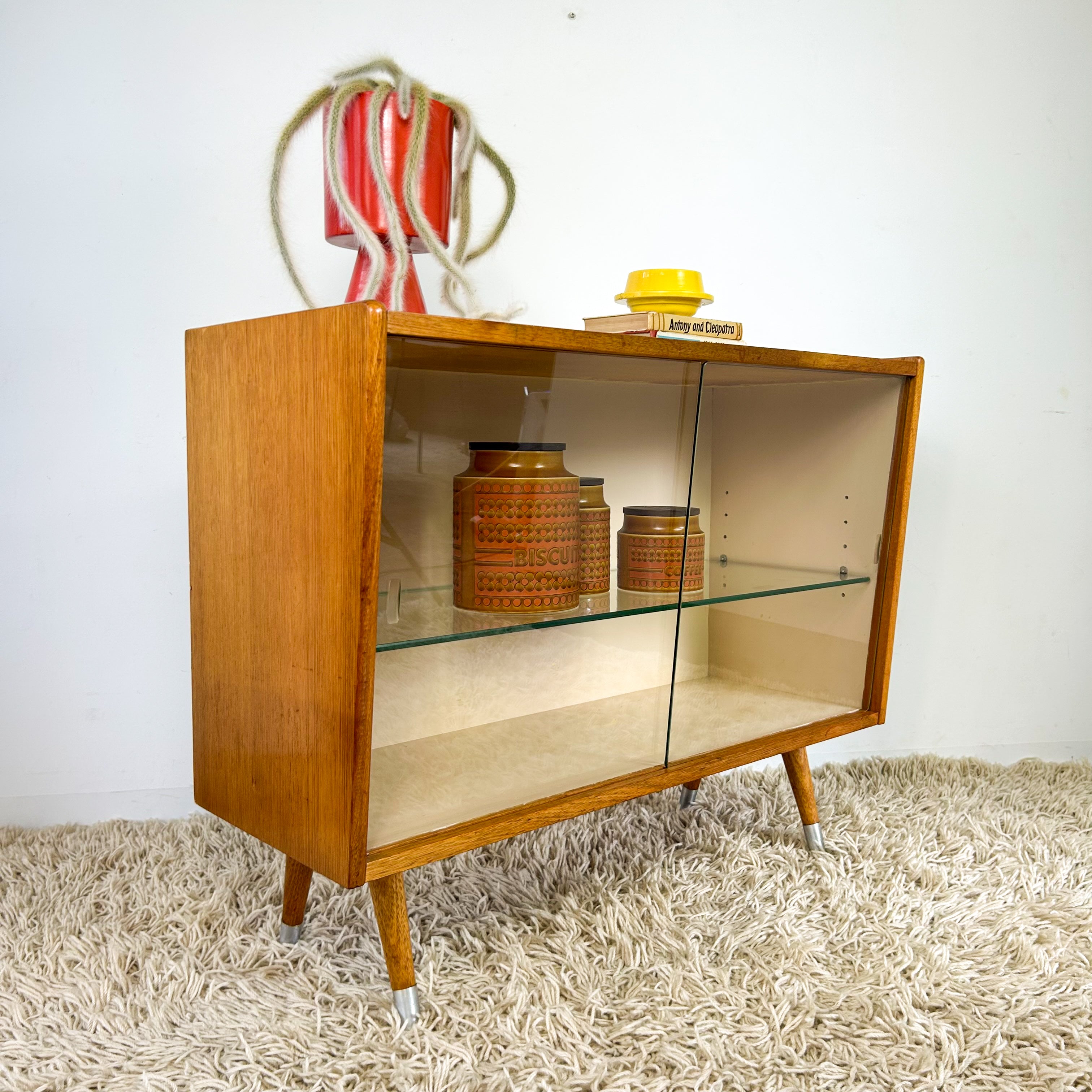 ヴィンテージ glass shelf DISPLAY CABINET W ANGLED FRONT
