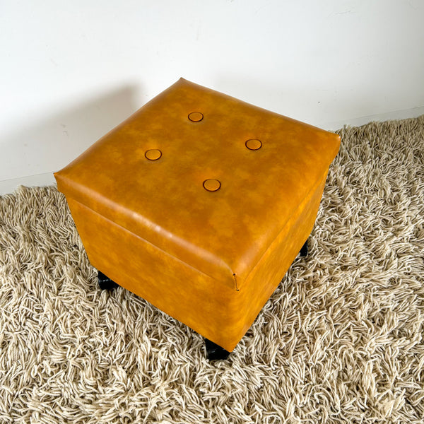 MUSTARD VINYL BOX FOOTSTOOL