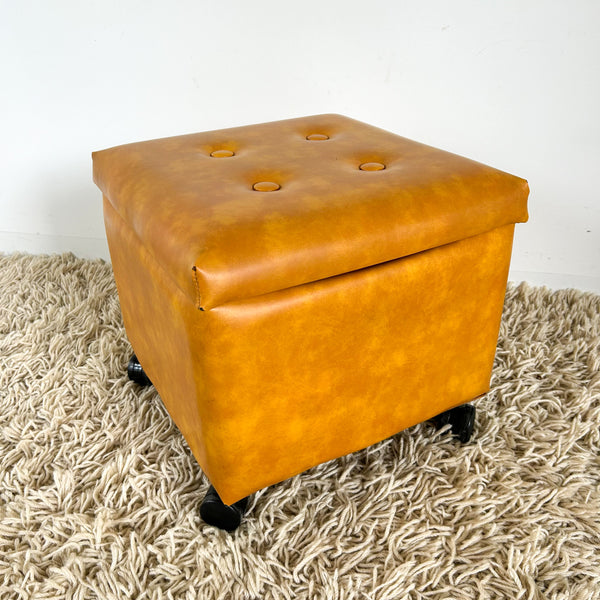 MUSTARD VINYL BOX FOOTSTOOL