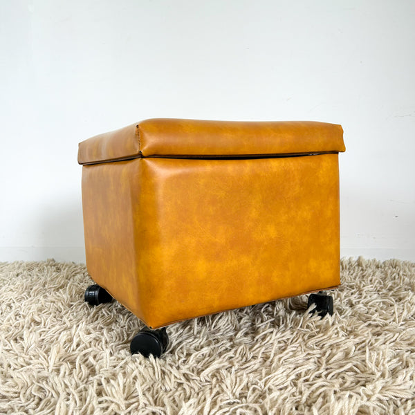 MUSTARD VINYL BOX FOOTSTOOL