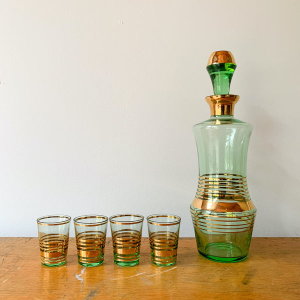 GREEN GLASS DECANTER SET