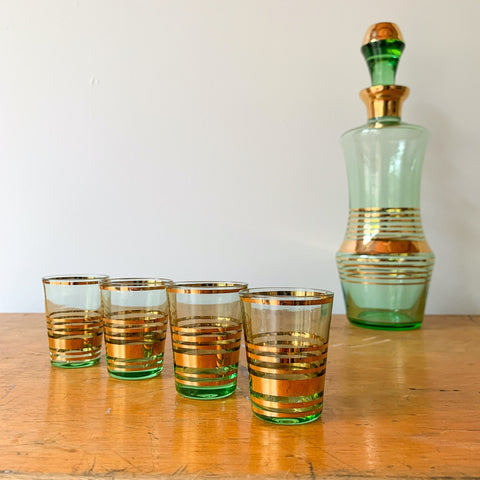 GREEN GLASS DECANTER SET