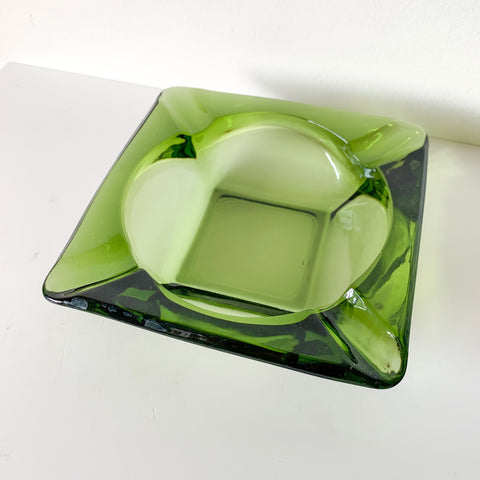 GREEN GLASS ASHTRAY