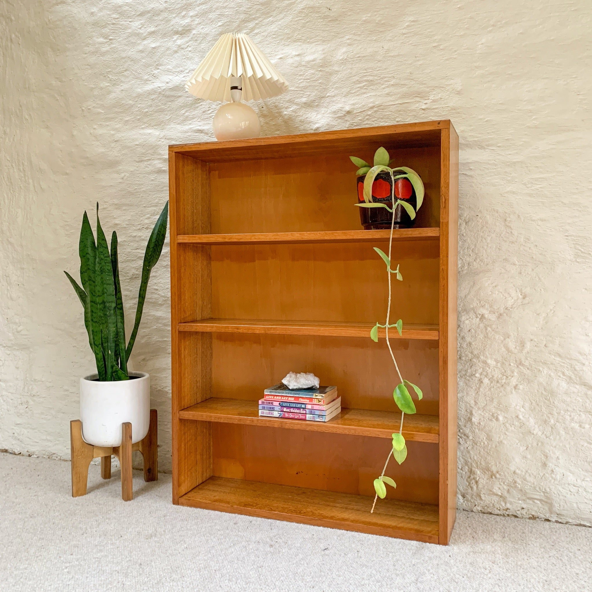 Blonde wood store bookcase