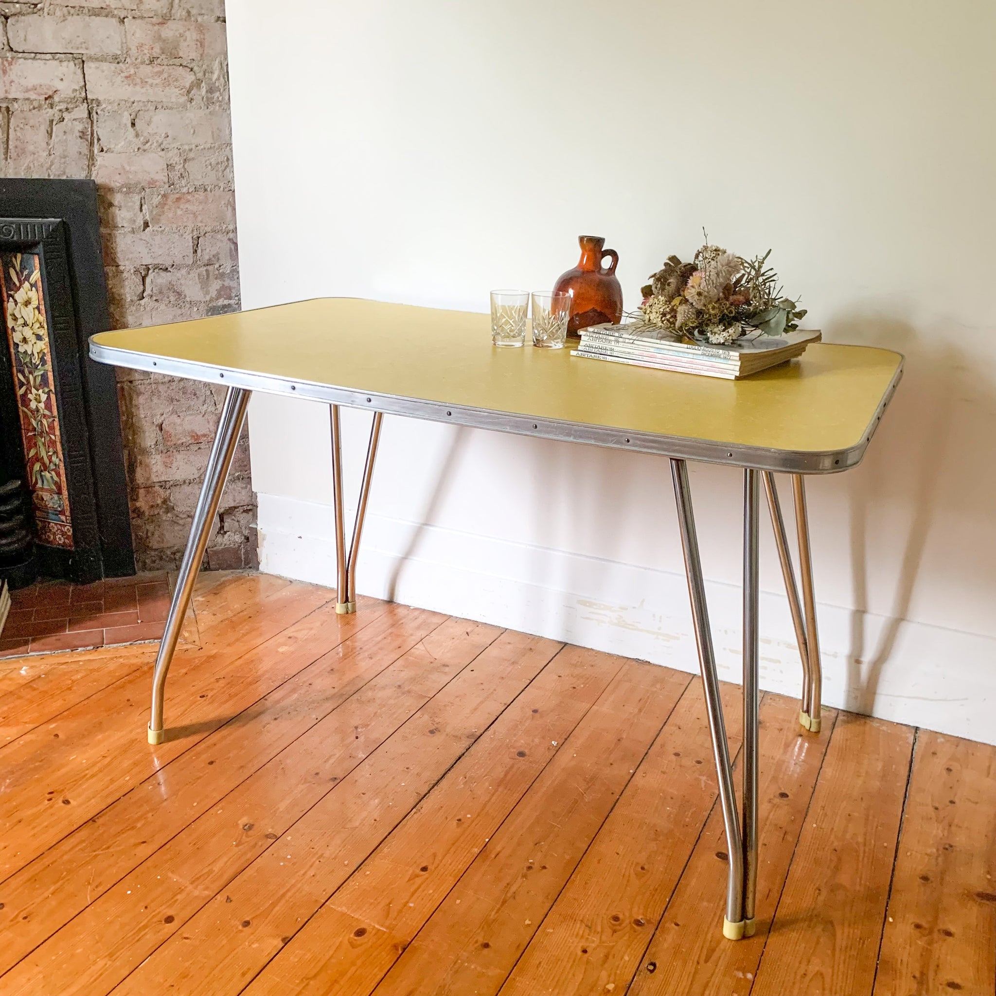 YELLOW LAMINATE DINING TABLE