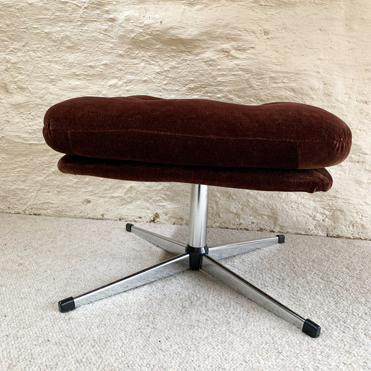 BROWN VELVET FOOTSTOOL