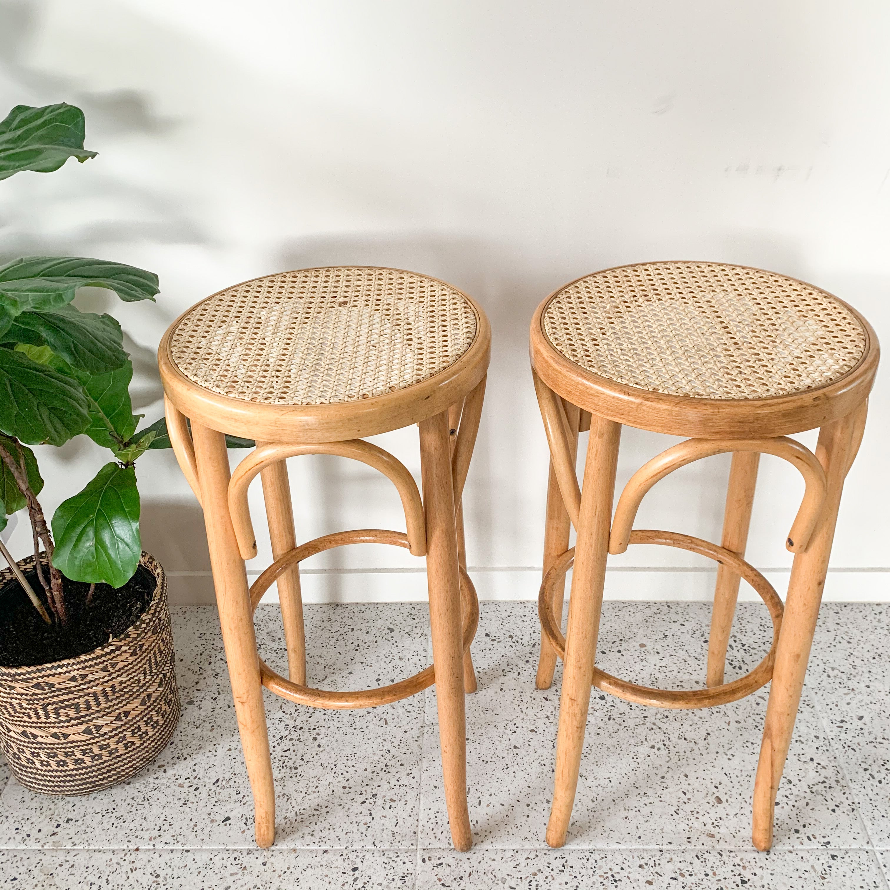 RATTAN BENTWOOD STOOLS