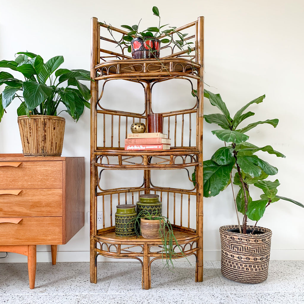 TIGER CANE CORNER SHELVES - HEY JUDE WORKSHOP • Vintage furniture & wares.