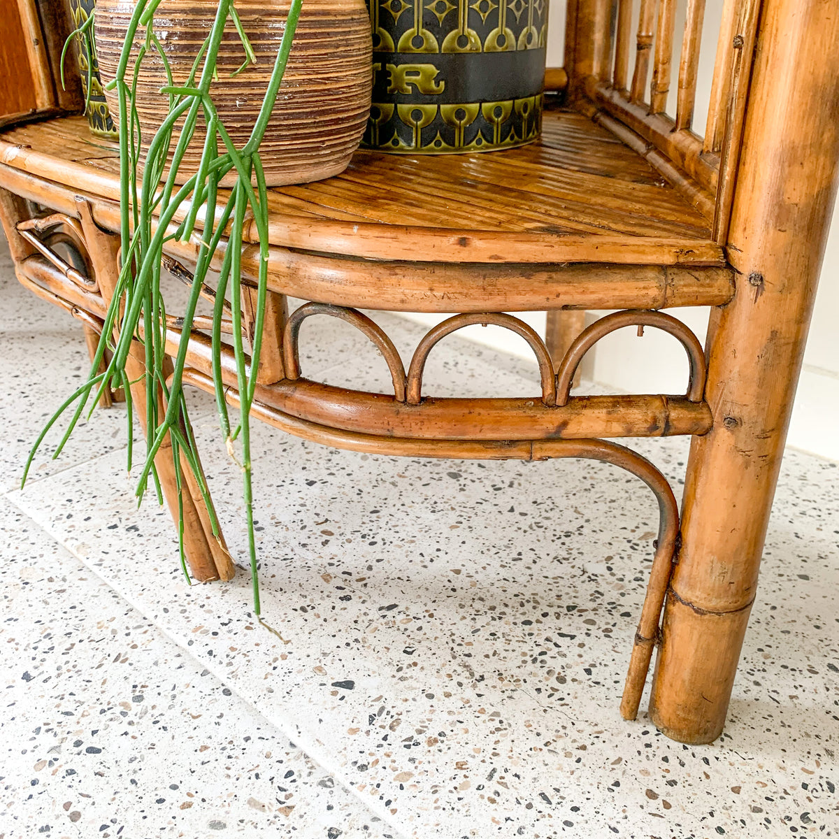 TIGER CANE CORNER SHELVES - HEY JUDE WORKSHOP • Vintage furniture & wares.