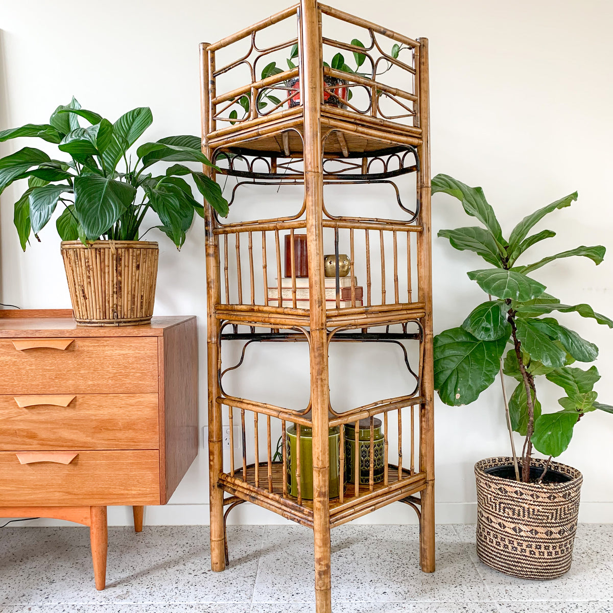 TIGER CANE CORNER SHELVES - HEY JUDE WORKSHOP • Vintage furniture & wares.