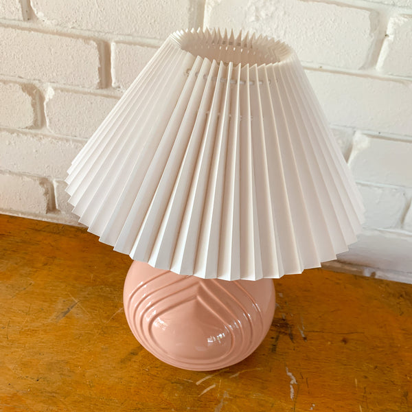PINK CERAMIC LAMP WITH PLEATED SHADE