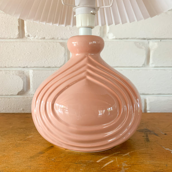 PINK CERAMIC LAMP WITH PLEATED SHADE