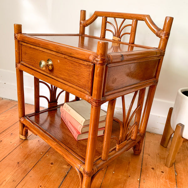 RATTAN BEDSIDE TABLE - HEY JUDE WORKSHOP • Vintage furniture & wares.