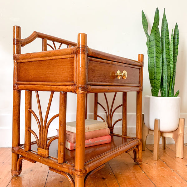 RATTAN BEDSIDE TABLE - HEY JUDE WORKSHOP • Vintage furniture & wares.