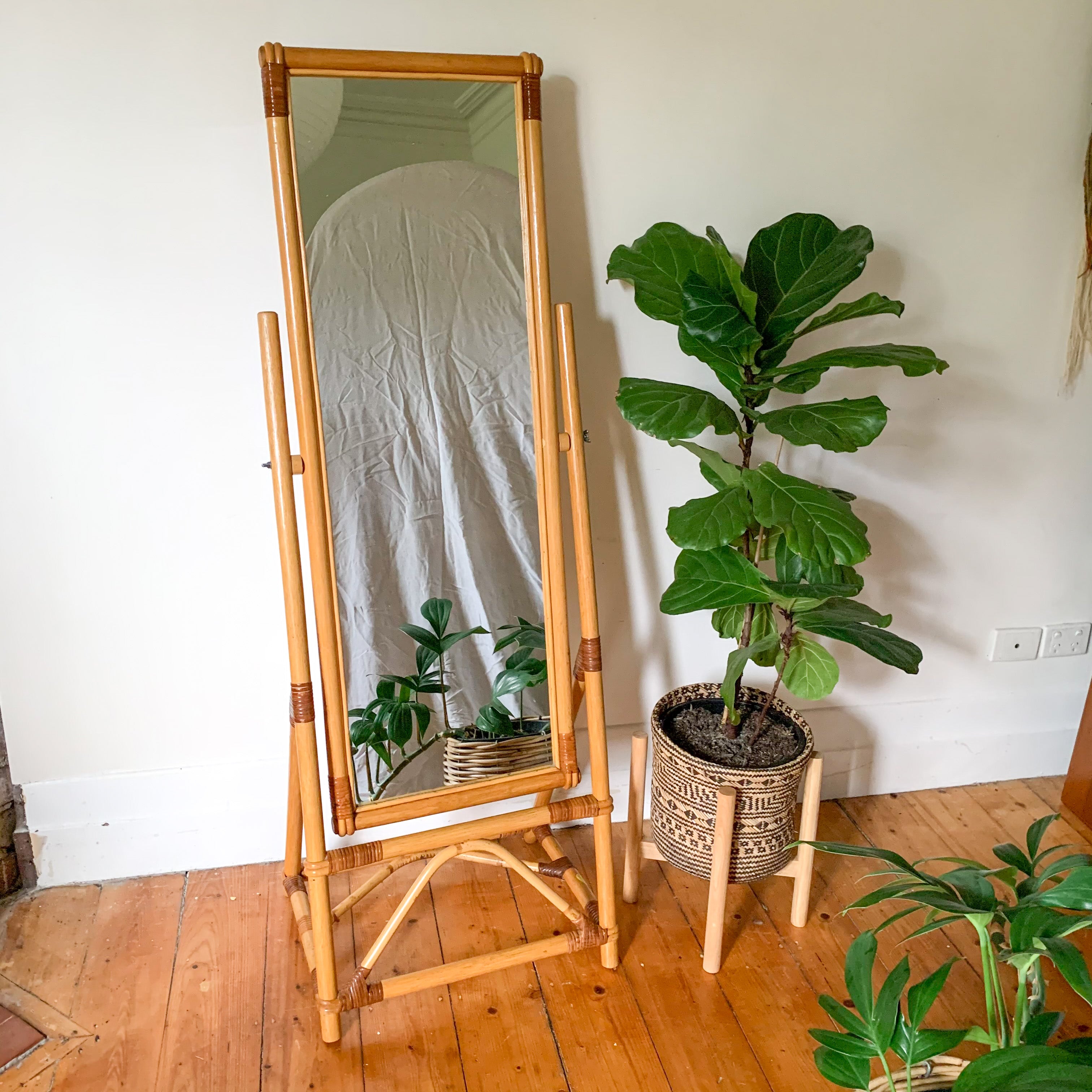 RATTAN FLOOR MIRROR