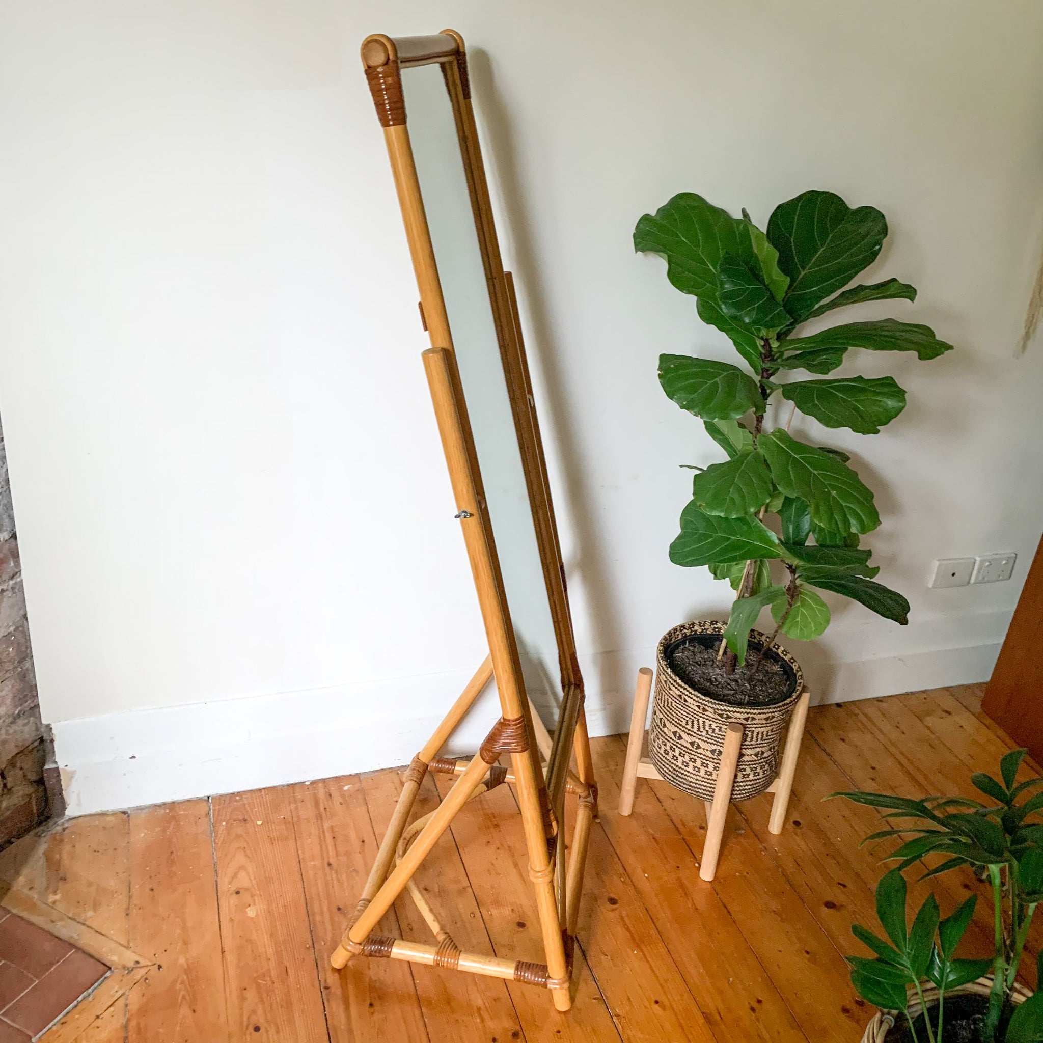 RATTAN FLOOR MIRROR