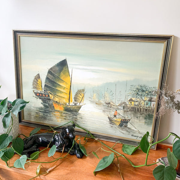 JUNK BOAT OIL PAINTING by RICKY LEUNG - HEY JUDE WORKSHOP • Vintage furniture & wares.