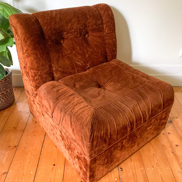 BROWN VELVET MODULAR CHAIR - HEY JUDE WORKSHOP • Vintage furniture & wares.