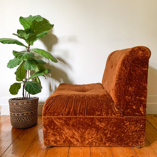 BROWN VELVET MODULAR CHAIR - HEY JUDE WORKSHOP • Vintage furniture & wares.